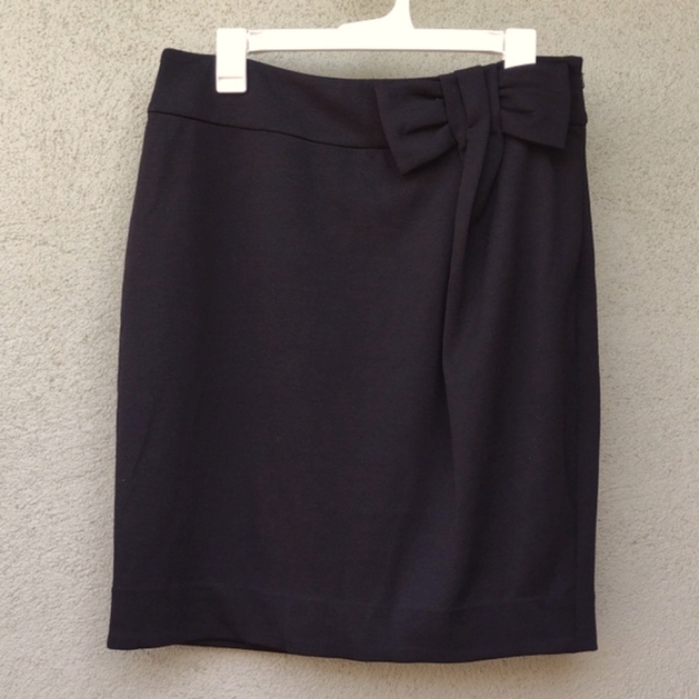 Anthropologie Faux Bow Front Black Pencil Skirt Women's 12